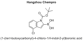 (1-(tert-butoxycarbonyl)-4-chloro-1H-indol-2-yl)boronic acidCanonical SMILES B(C1=CC2=C(N1C(=O)OC(C)(C)C)C=CC=C2Cl)(O)O