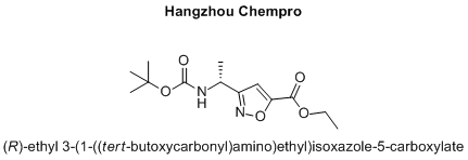 (R)-ethyl 3-(1-((tert-butoxycarbonyl)amino)ethyl)isoxazole-5-carboxylateCAS Registry Number 893444-25-2 Name: 5-​Isoxazolecarboxylic acid, 3-​[(1R)​-​1-​[[(1,​1-​dimethylethoxy)​carbonyl]​amino]​ethyl